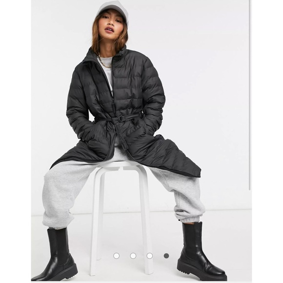 NWT RAINS Trekker W Coat XS/S Shiny Black Insulated Belted Waterproof Long - Picture 13 of 13